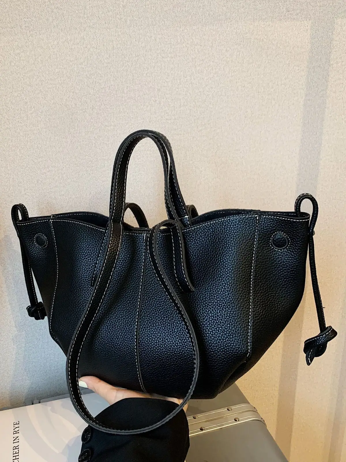 Tote Bag Tan Leather Large Capacity Shoulder Crossbody - Image 4
