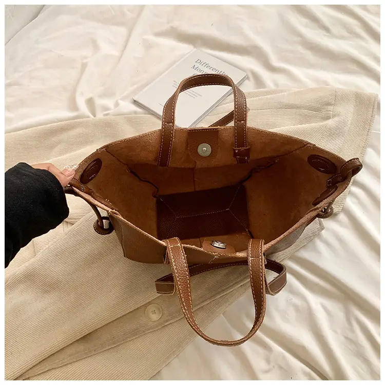 Tote Bag Tan Leather Large Capacity Shoulder Crossbody — feature 12