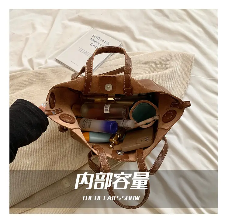 Tote Bag Tan Leather Large Capacity Shoulder Crossbody — feature 13