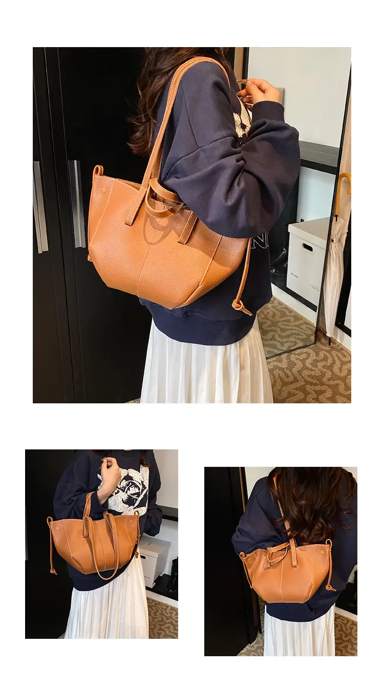 Tote Bag Tan Leather Large Capacity Shoulder Crossbody — feature 15