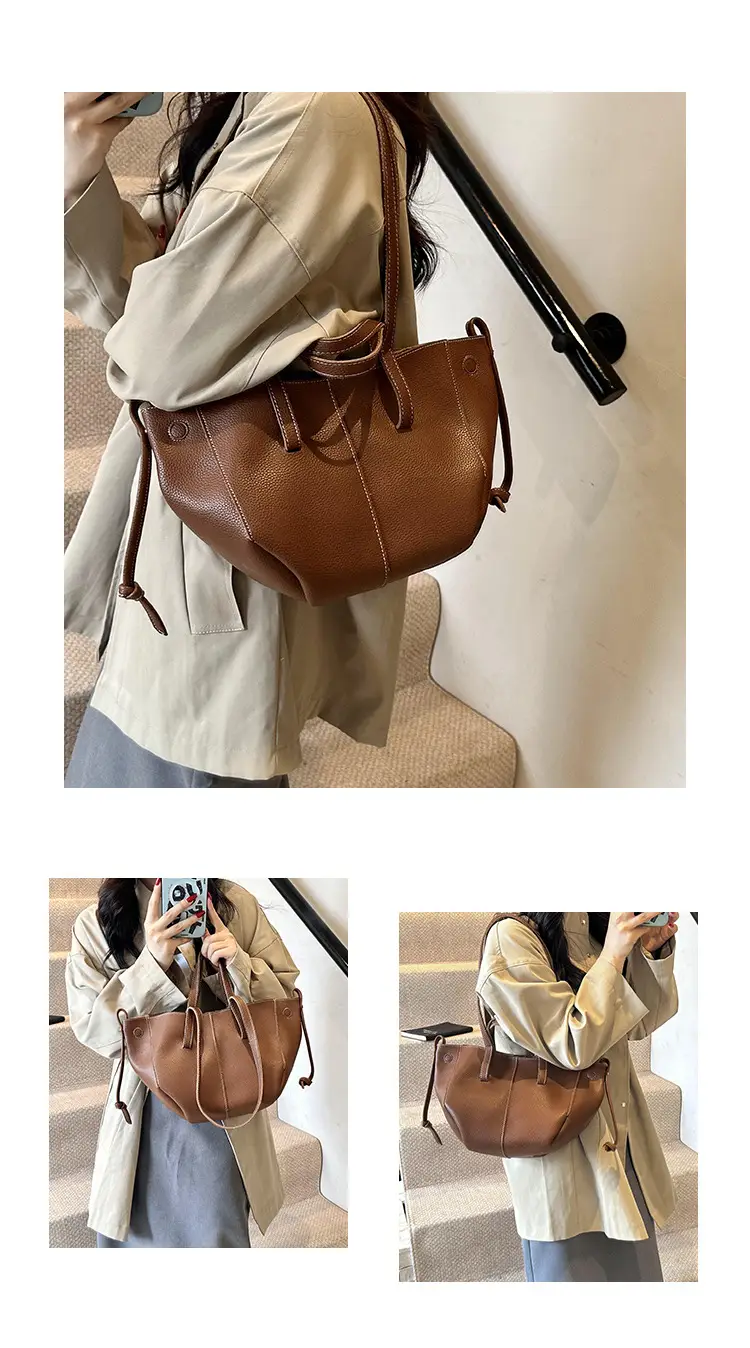 Tote Bag Tan Leather Large Capacity Shoulder Crossbody — feature 17