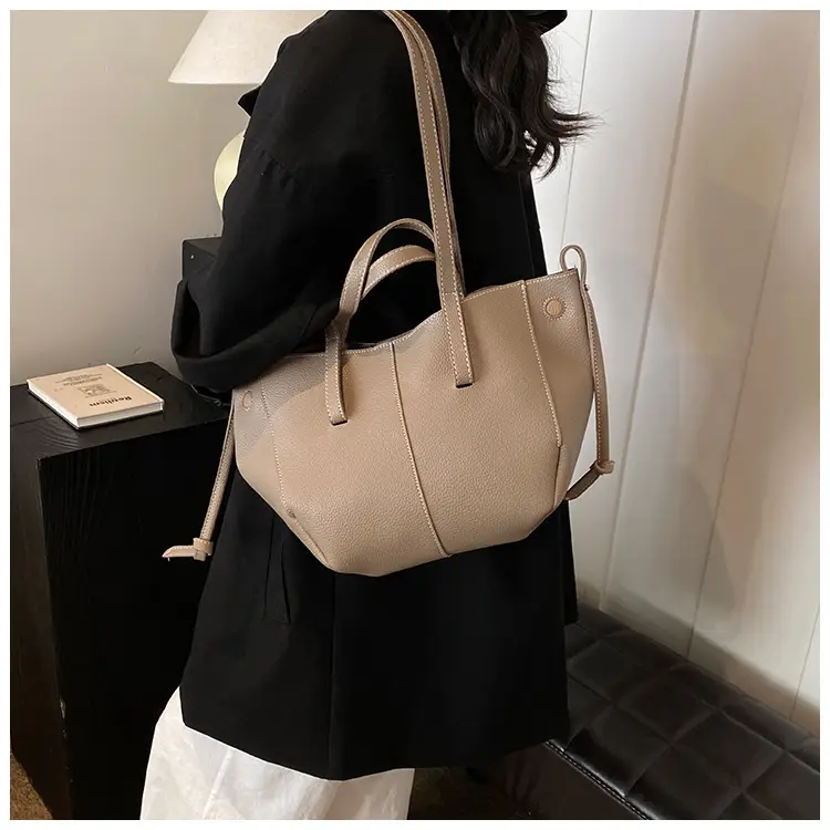Tote Bag Tan Leather Large Capacity Shoulder Crossbody — feature 4
