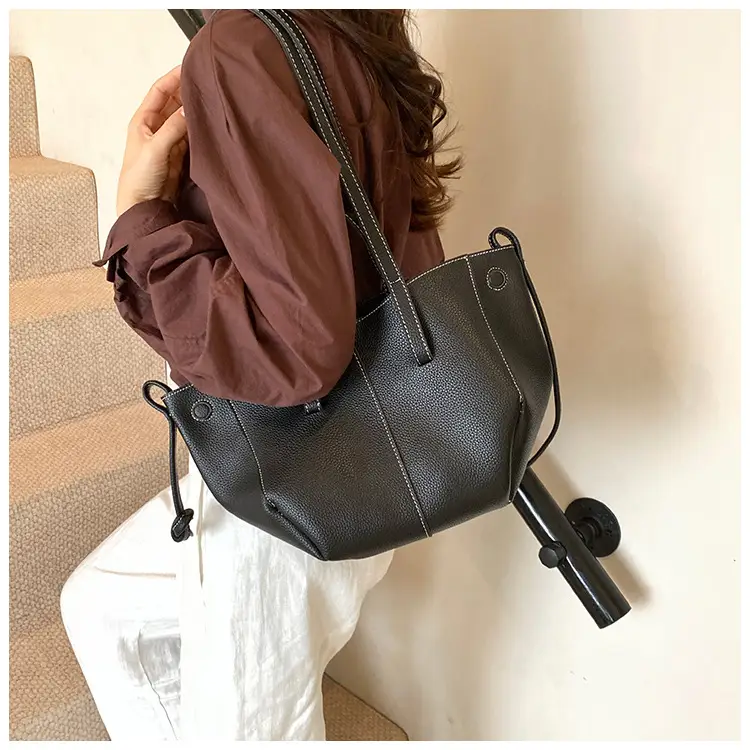 Tote Bag Tan Leather Large Capacity Shoulder Crossbody — feature 6