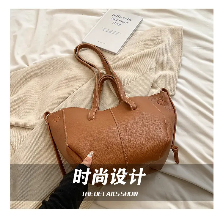 Tote Bag Tan Leather Large Capacity Shoulder Crossbody — feature 7