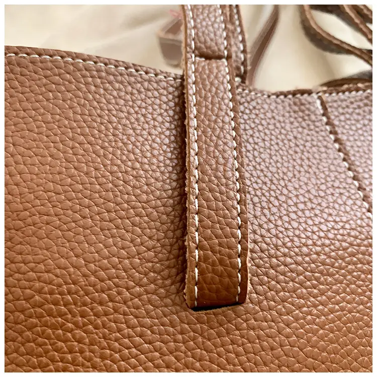 Tote Bag Tan Leather Large Capacity Shoulder Crossbody — feature 9