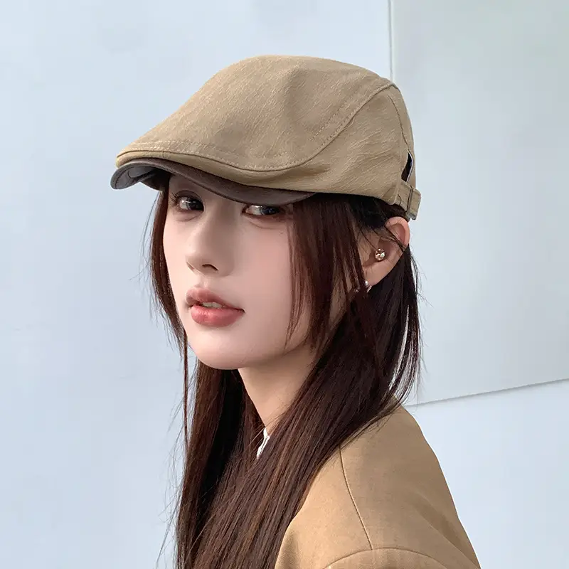 Women Leather Brim Cap Summer Painter's Hat - Image 4