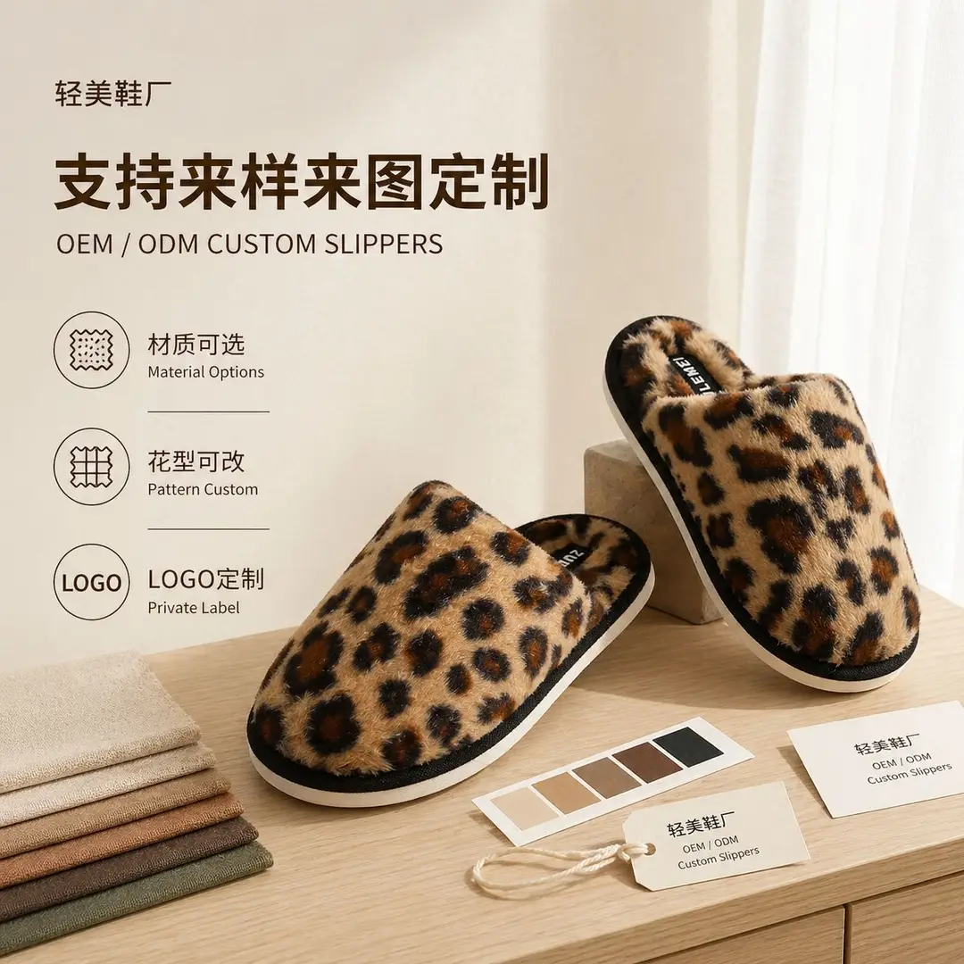 Leopard Print Furry Slippers for Home Indoor Use, Warm Fleece-Lined Cotton Slippers, Foreign Trade Wholesale Fleece-Lined Warm Furry Slippers