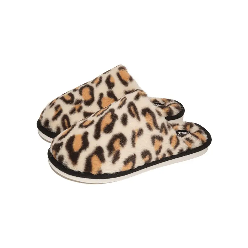 Leopard Print Furry Slippers for Home Indoor Use, Warm Fleece-Lined Cotton Slippers, Foreign Trade Wholesale Fleece-Lined Warm Furry Slippers