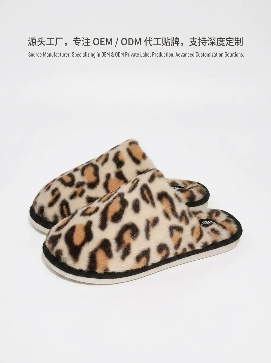 Leopard Print Furry Slippers for Home Indoor Use, Warm Fleece-Lined Cotton Slippers, Foreign Trade Wholesale Fleece-Lined Warm Furry Slippers — feature 3