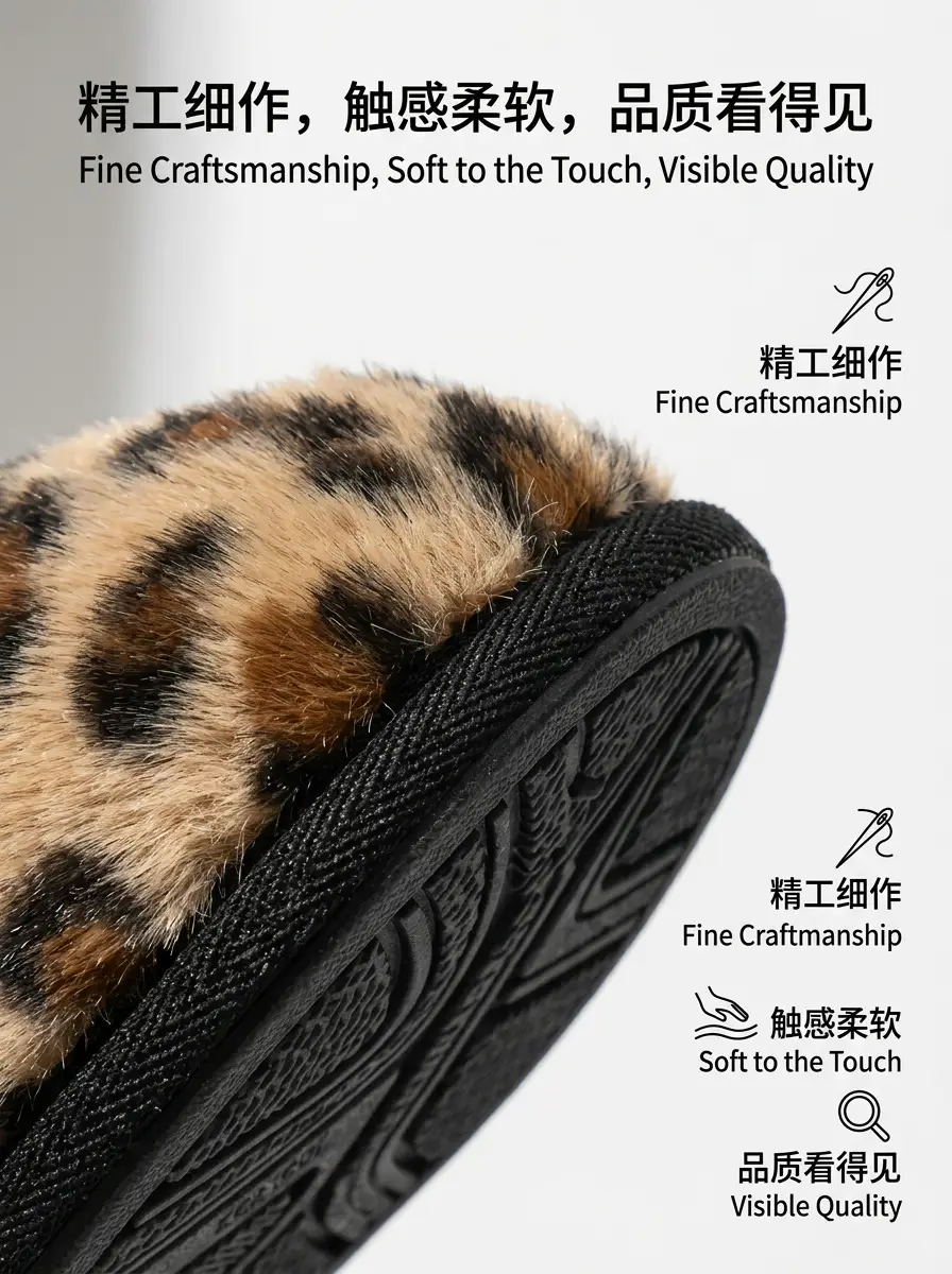 Leopard Print Furry Slippers for Home Indoor Use, Warm Fleece-Lined Cotton Slippers, Foreign Trade Wholesale Fleece-Lined Warm Furry Slippers — feature 6