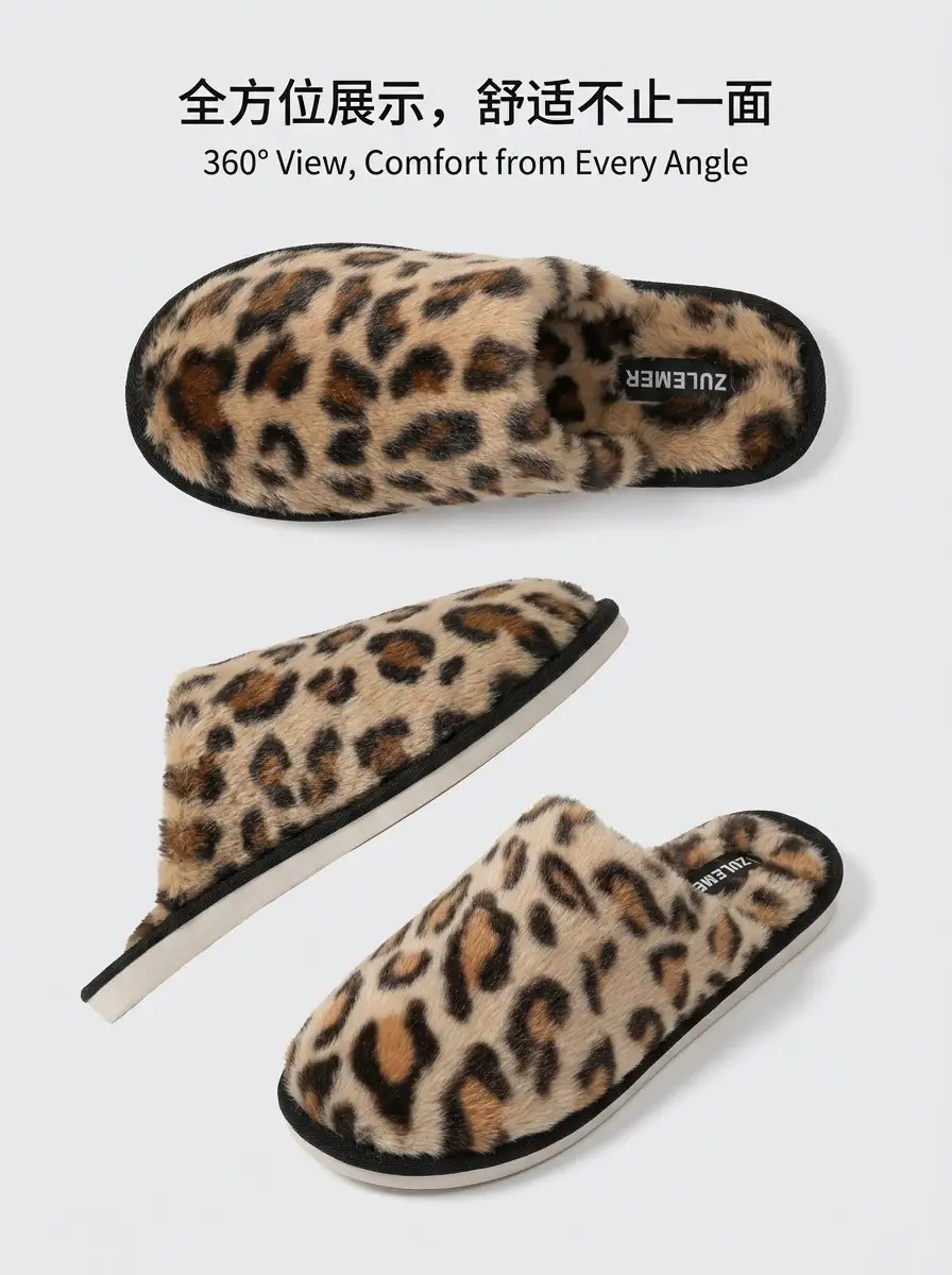 Leopard Print Furry Slippers for Home Indoor Use, Warm Fleece-Lined Cotton Slippers, Foreign Trade Wholesale Fleece-Lined Warm Furry Slippers — feature 8