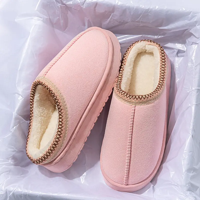 Autumn and Winter Plush Cotton Slippers for Women Indoor Home Soft Sole Non-Slip Warm Couple Fleece-Lined Lace Cotton Slippers for Men