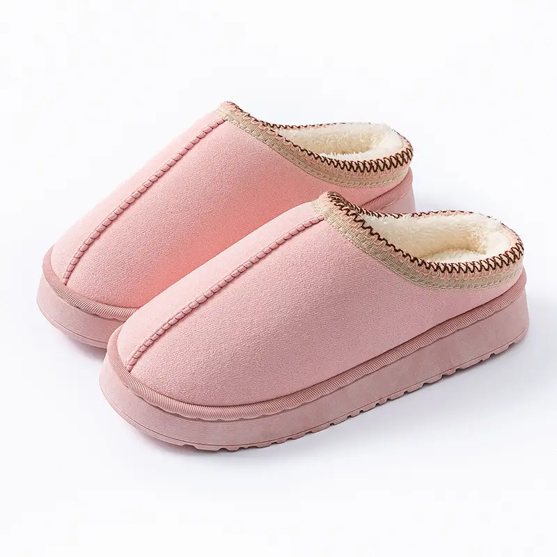 Autumn and Winter Plush Cotton Slippers for Women Indoor Home Soft Sole Non-Slip Warm Couple Fleece-Lined Lace Cotton Slippers for Men