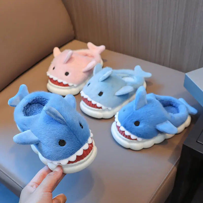 Winter Blue Shark Plush Baby Slippers 2025