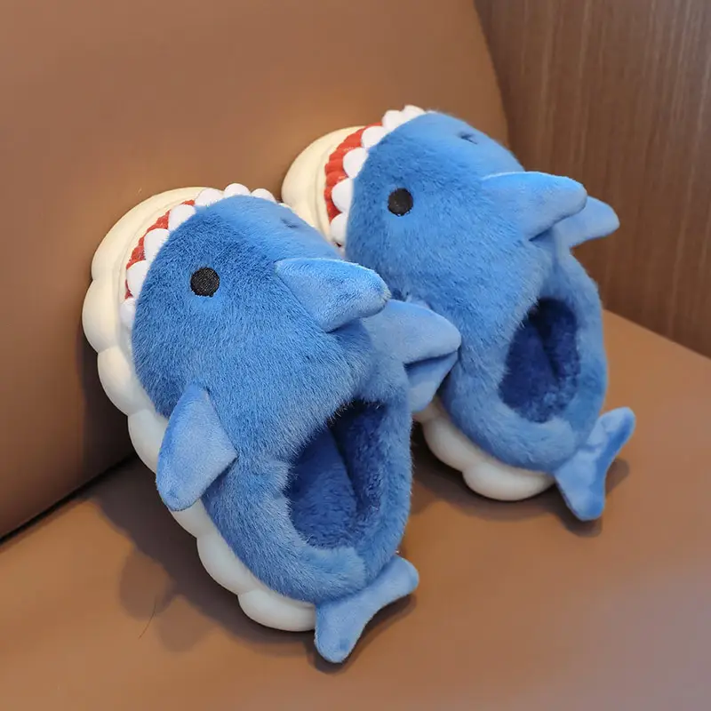 Winter Blue Shark Plush Baby Slippers 2025