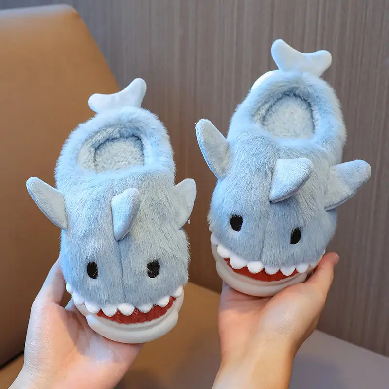 Winter Blue Shark Plush Baby Slippers 2025