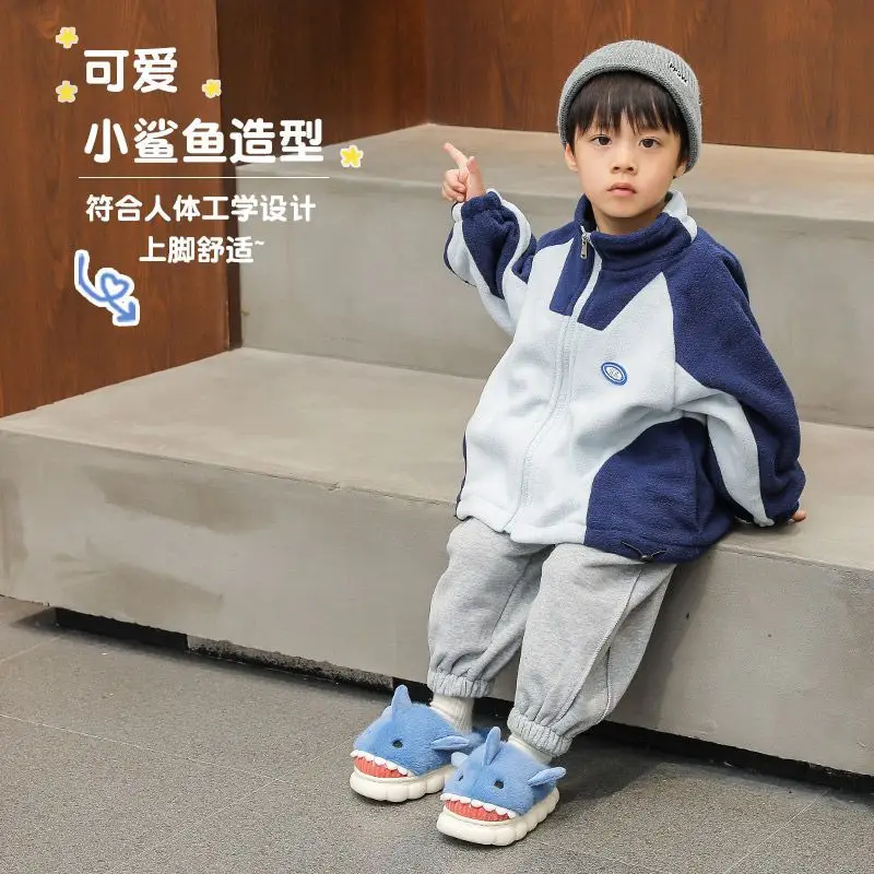 Winter Blue Shark Plush Baby Slippers 2025