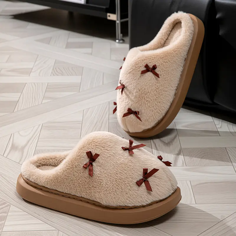 Thick-Soled Outer Wear Cotton Slippers for Men in Autumn and Winter, Warm Home Use, Non-Slip Soft-Soled Silent Plush Slippers for Women, Outer Wear - Image 6