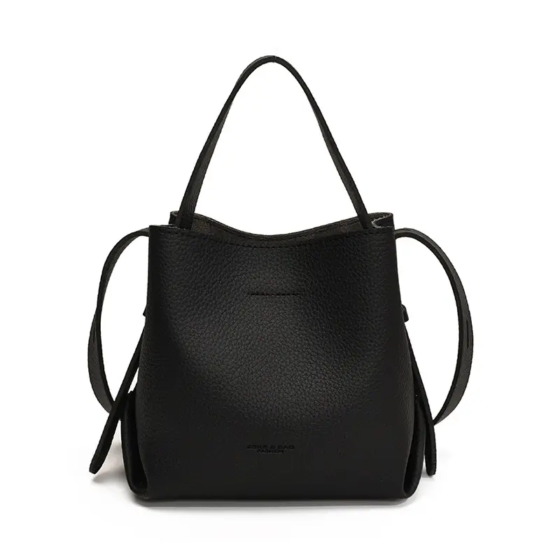 Women Large Capacity Bucket Bag Tan Leather Shoulder Crossbody - Image 10