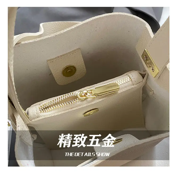 Women Large Capacity Bucket Bag Tan Leather Shoulder Crossbody — feature 10