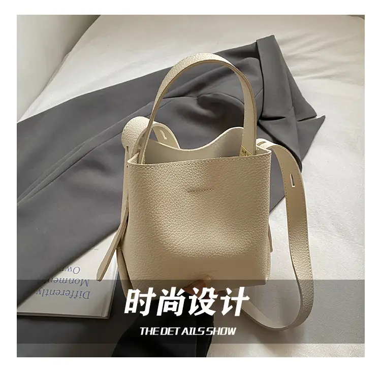 Women Large Capacity Bucket Bag Tan Leather Shoulder Crossbody — feature 11