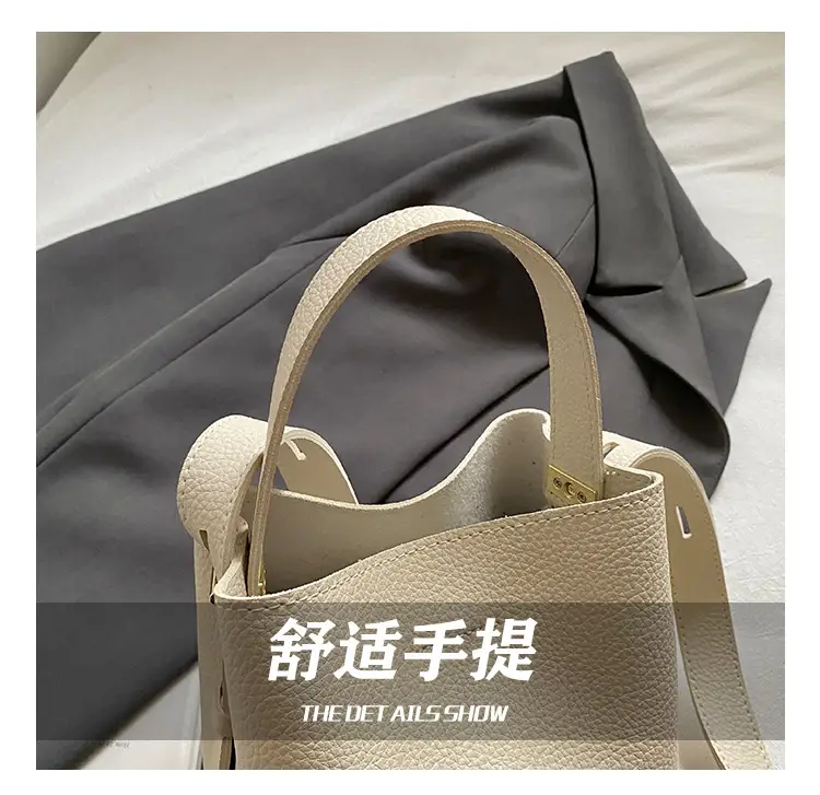 Women Large Capacity Bucket Bag Tan Leather Shoulder Crossbody — feature 12