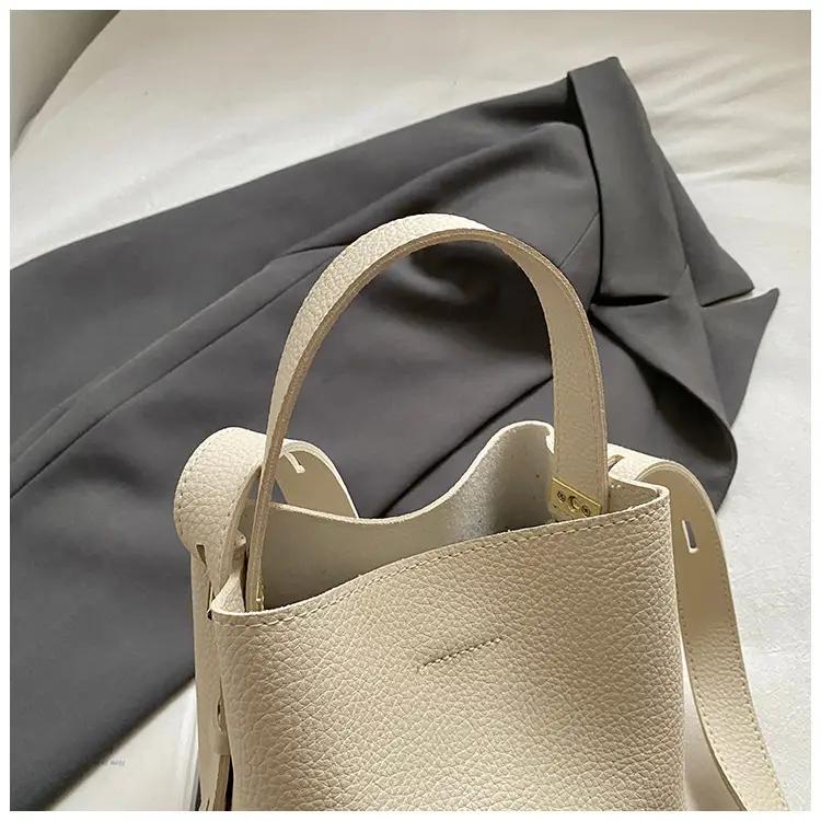 Women Large Capacity Bucket Bag Tan Leather Shoulder Crossbody — feature 29