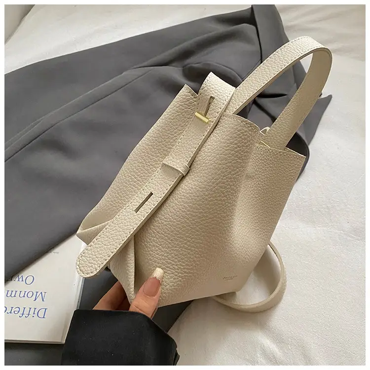 Women Large Capacity Bucket Bag Tan Leather Shoulder Crossbody — feature 30