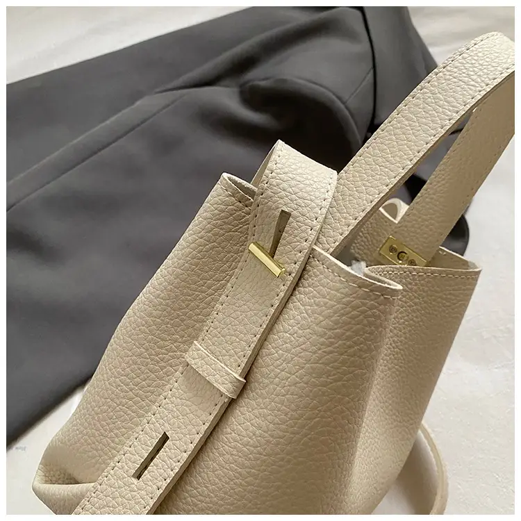 Women Large Capacity Bucket Bag Tan Leather Shoulder Crossbody — feature 31