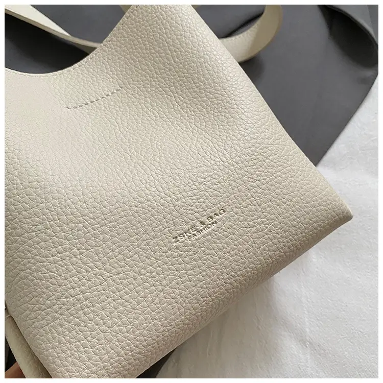 Women Large Capacity Bucket Bag Tan Leather Shoulder Crossbody — feature 32