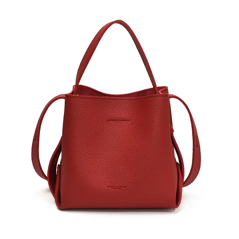 Women Large Capacity Bucket Bag Tan Leather Shoulder Crossbody - Image 3