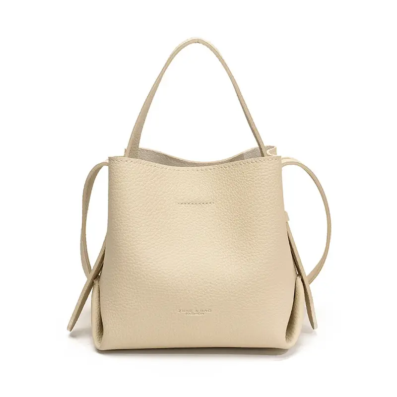 Women Large Capacity Bucket Bag Tan Leather Shoulder Crossbody - Image 5