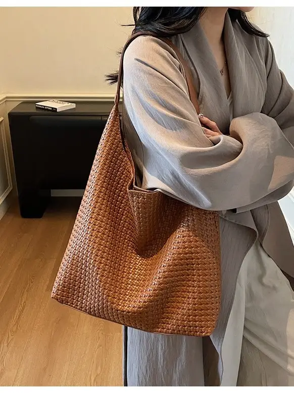 Women Cross-Border Woven Tan Tote Bag 2025 - Image 7