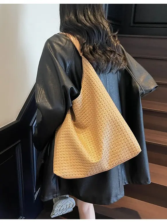 Women Cross-Border Woven Tan Tote Bag 2025 - Image 8