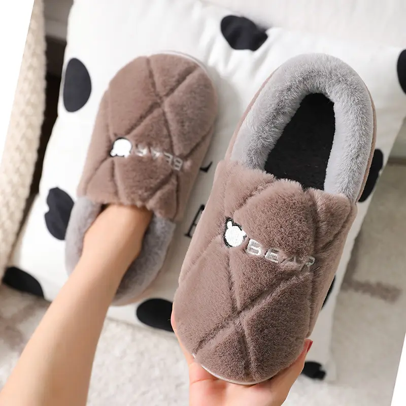 Men's Cotton Slippers for Autumn and Winter, Indoor Home Thick-Soled Warm Non-Slip Plush Cotton Shoes for Women in Winter