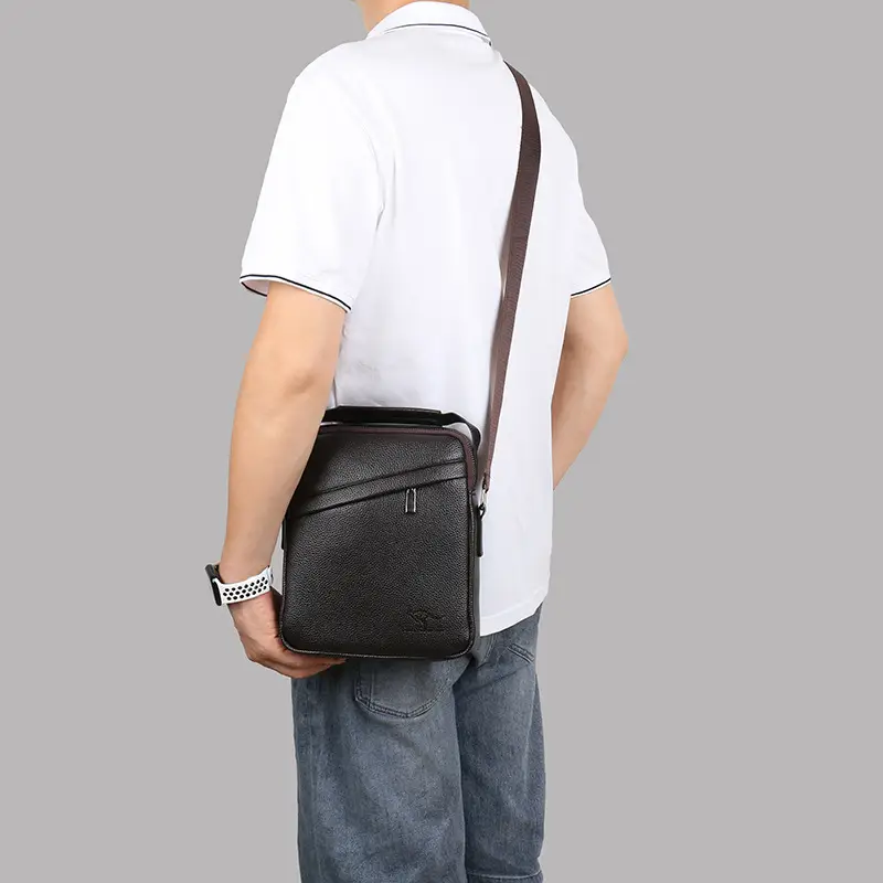 Men's Black Leather Crossbody Shoulder Bag Small Commuting - Image 4