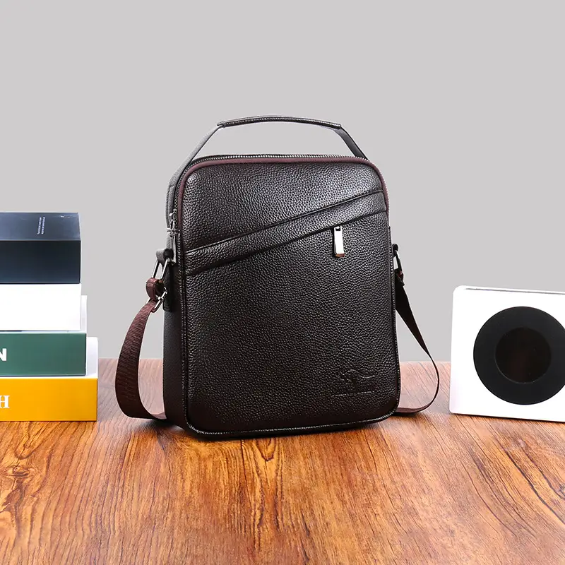 Men's Black Leather Crossbody Shoulder Bag Small Commuting - Image 5