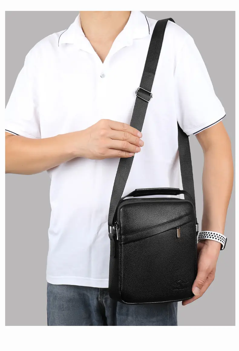 Men's Black Leather Crossbody Shoulder Bag Small Commuting — feature 10