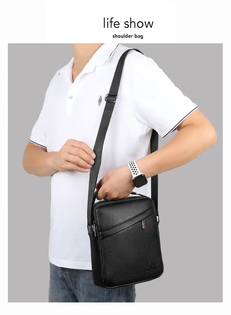 Men's Black Leather Crossbody Shoulder Bag Small Commuting — feature 11