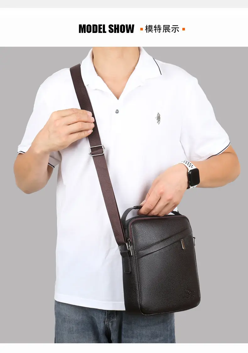 Men's Black Leather Crossbody Shoulder Bag Small Commuting — feature 6