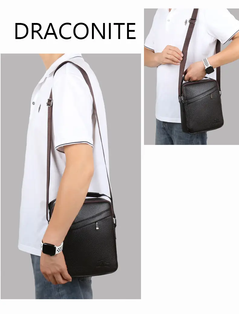 Men's Black Leather Crossbody Shoulder Bag Small Commuting — feature 7