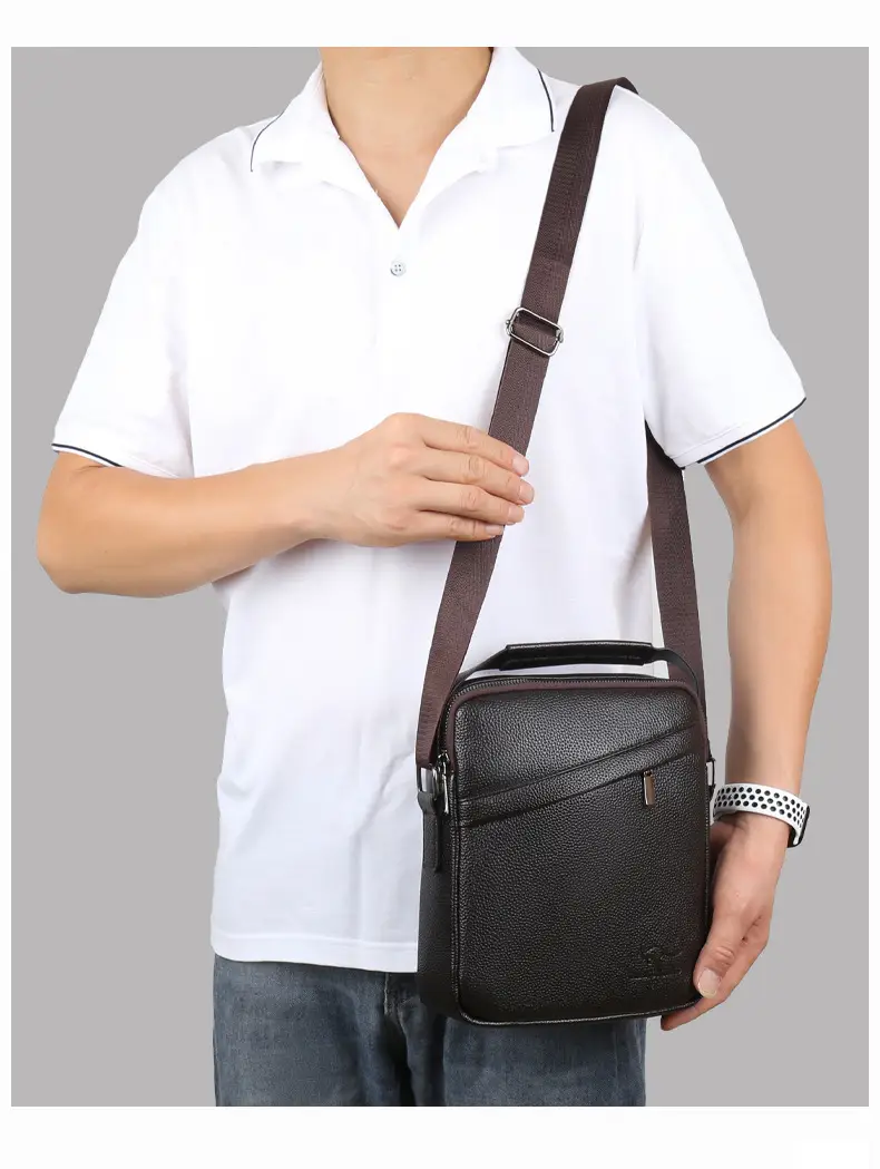 Men's Black Leather Crossbody Shoulder Bag Small Commuting — feature 8