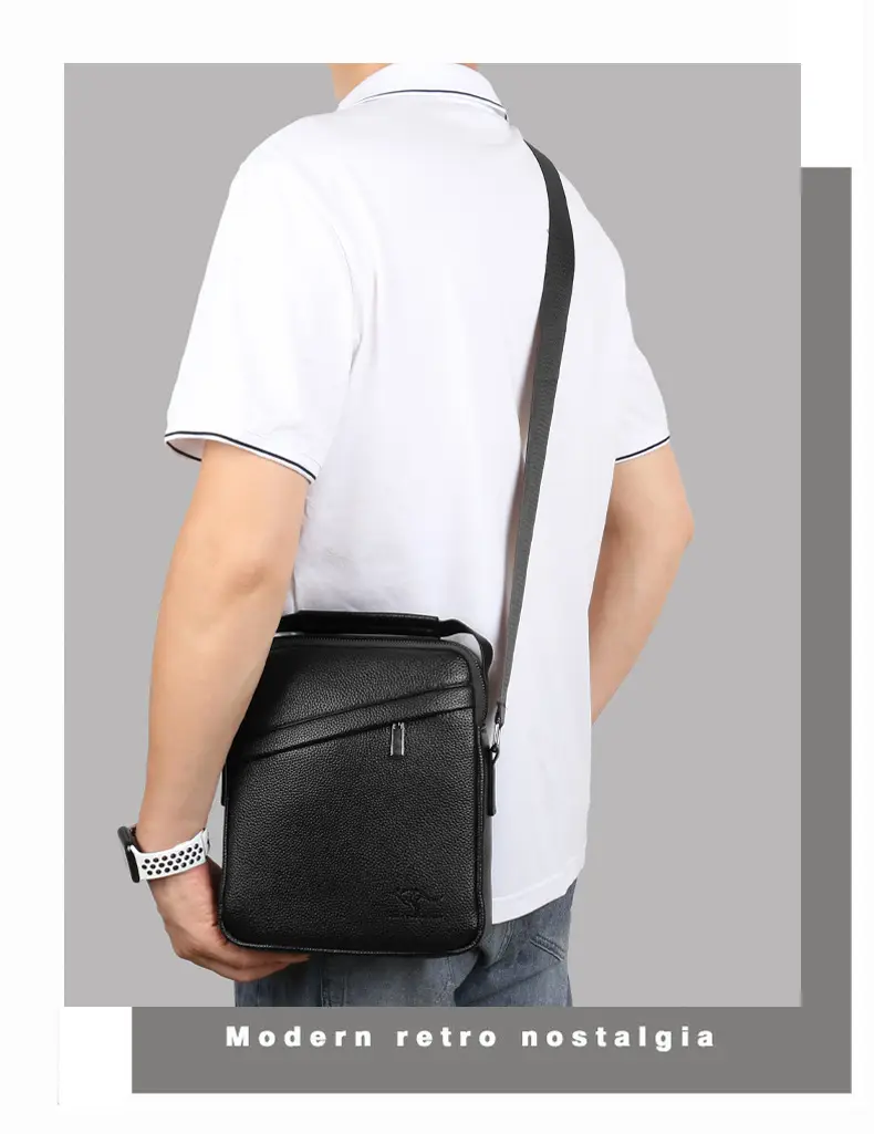 Men's Black Leather Crossbody Shoulder Bag Small Commuting — feature 9