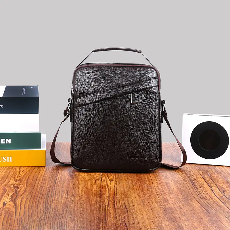 Men's Black Leather Crossbody Shoulder Bag Small Commuting - Image 2