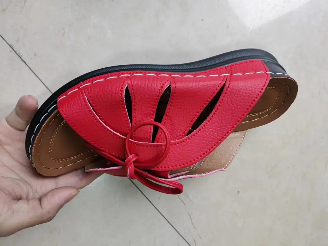 New Summer Cross-Border Women's Shoes Wedge Heel Fish Mouth Slippers Solid Color Large Size Bow Decorated Roman Sandals for Women — feature 1