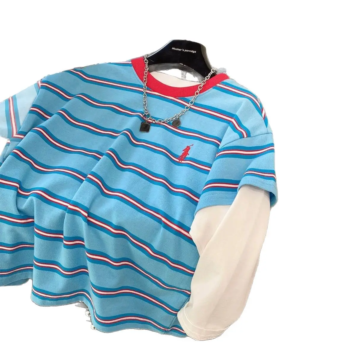 Boys Fake Two-Piece Cotton Striped T-Shirt Medium Large - Image 7