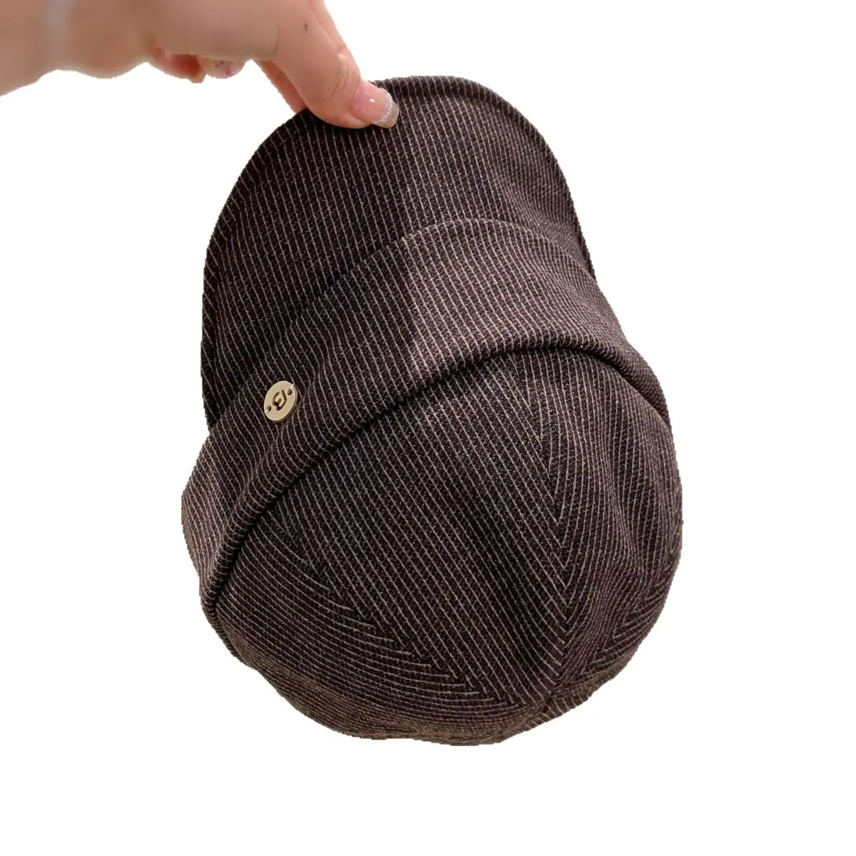 Women Classic Pleated Cap Grey Striped Spring Autumn - Image 8