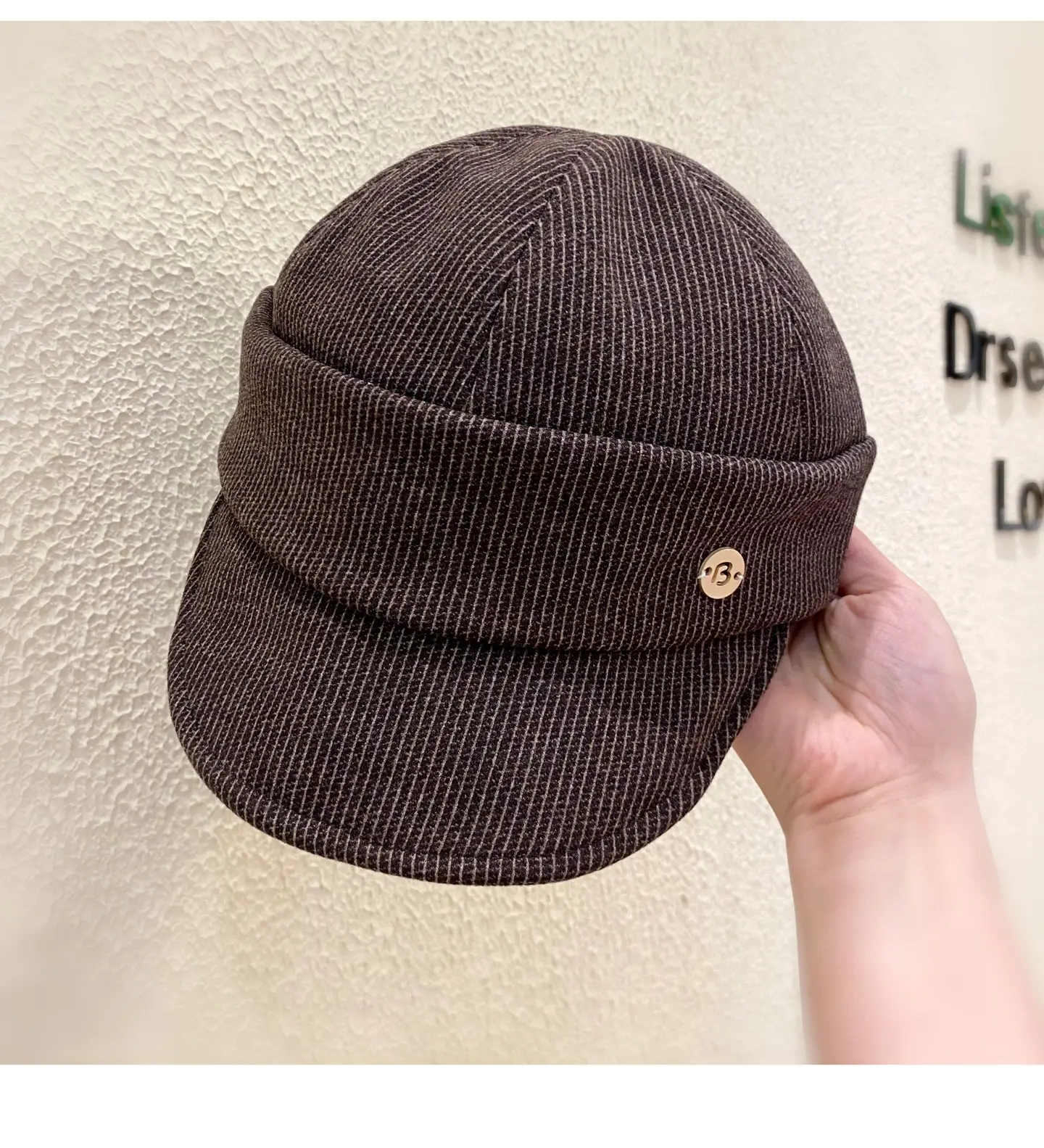 Women Classic Pleated Cap Grey Striped Spring Autumn — feature 5