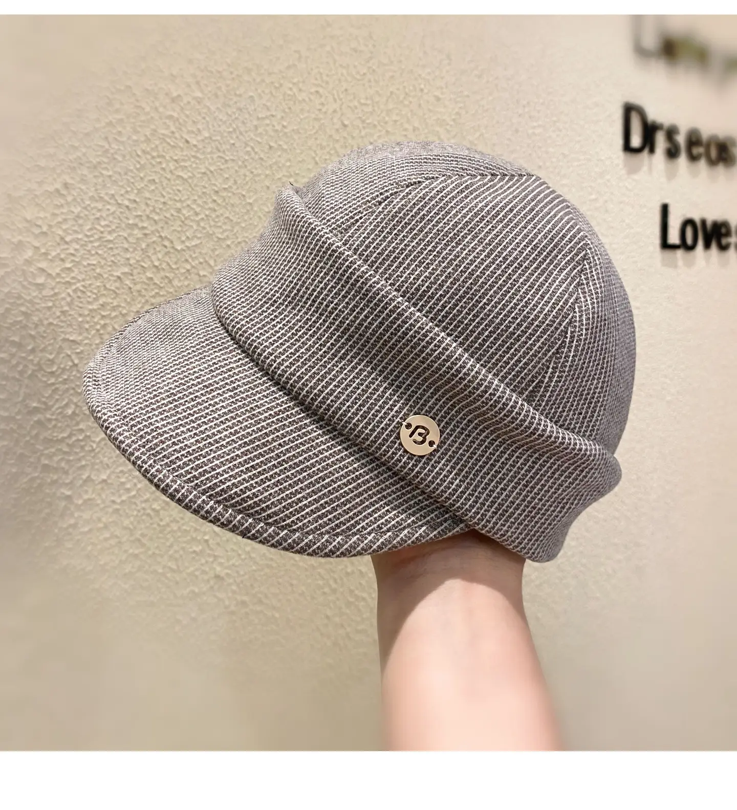 Women Classic Pleated Cap Grey Striped Spring Autumn — feature 7