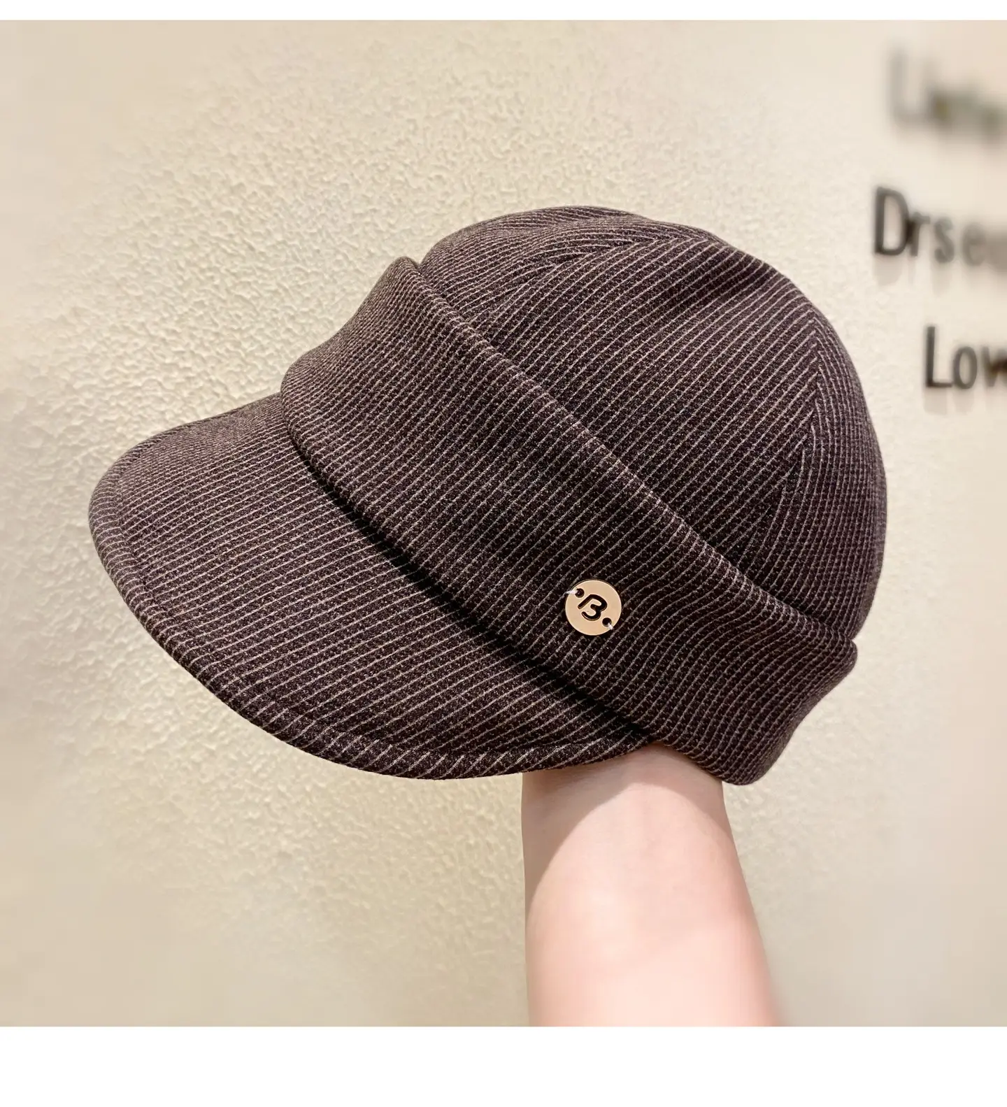 Women Classic Pleated Cap Grey Striped Spring Autumn — feature 8